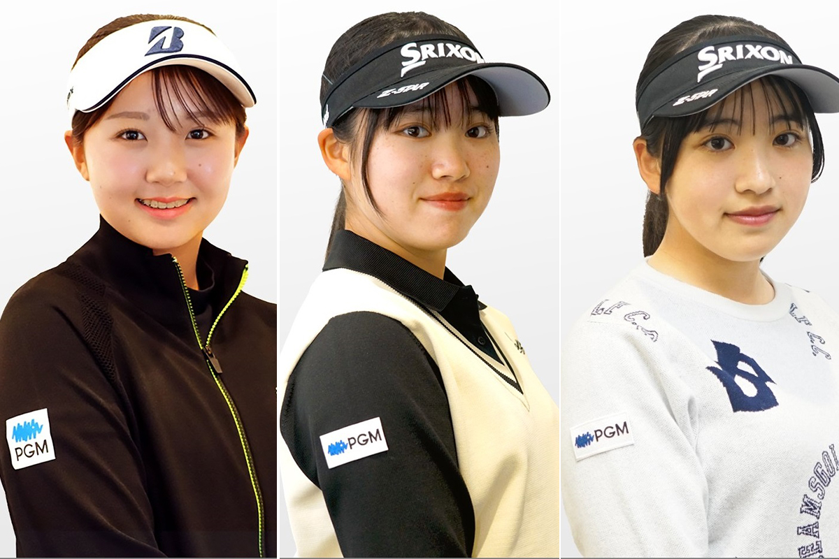 PGMとスポンサーシップ契約を結んだ（左から）伊藤愛華、岩永杏奈、岩永梨花