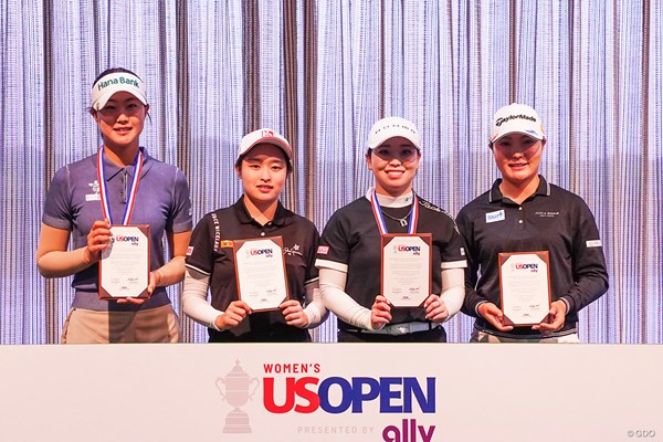 「全米女子OP」出場権を手にした(左から)オ・スミン、ウー・チャイェン、後藤未有、高橋彩華
