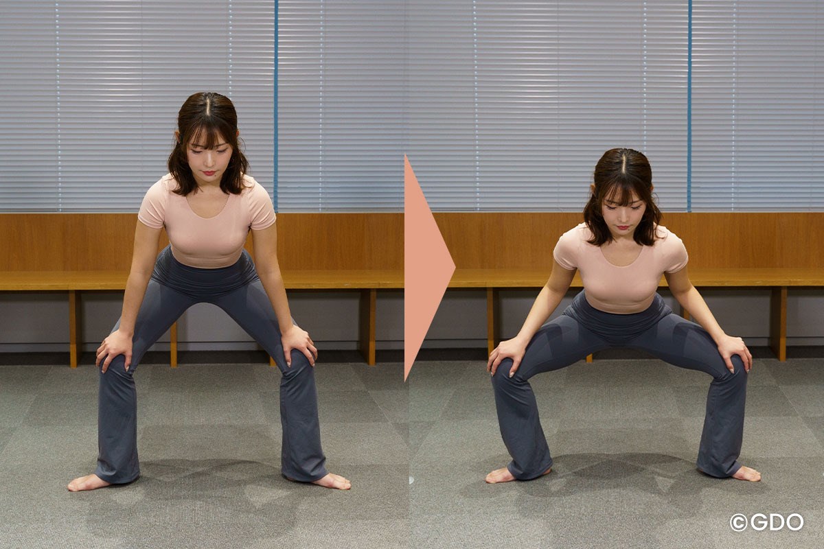 テークバックで“踏ん張れない問題”を解決！ 股関節ほぐし屈伸エクササイズ／目指せ180°開脚！ゴルファーの柔軟性UP計画Vol.5