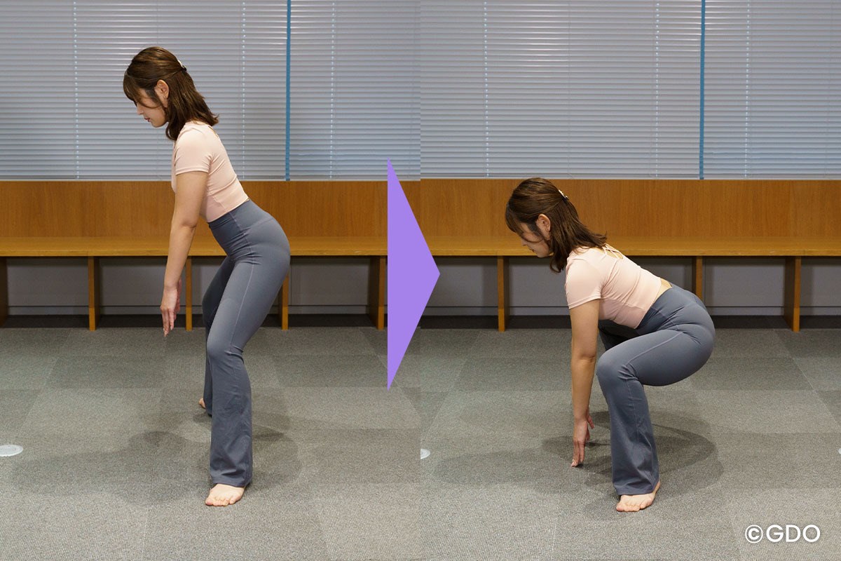 “軽め”の屈伸でOK！ テークバックで踏ん張れる下半身づくり／目指せ180°開脚！ゴルファーの柔軟性UP計画Vol.5