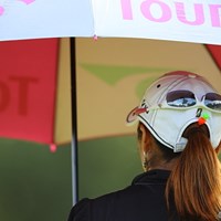 なんか後ろにも顔があるみたい。 2011年 日本女子プロゴルフ選手権大会コニカミノルタ杯 2日目 宅島美香