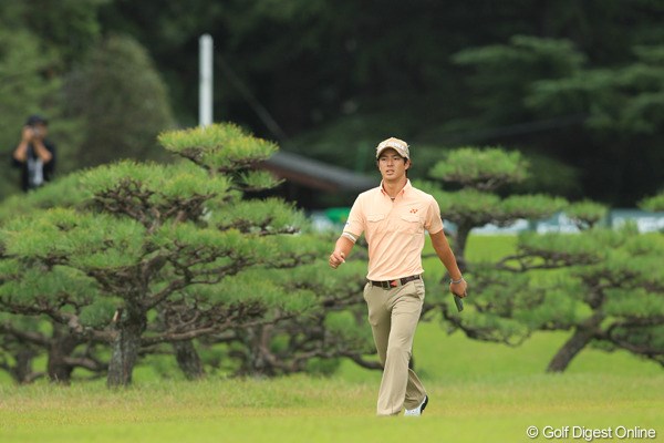 2011年 日本オープンゴルフ選手権競技 3日目 石川遼 7Hグリーンに向かう途中この低い松がとてもいいです。ほら奥でもカメラマンが。