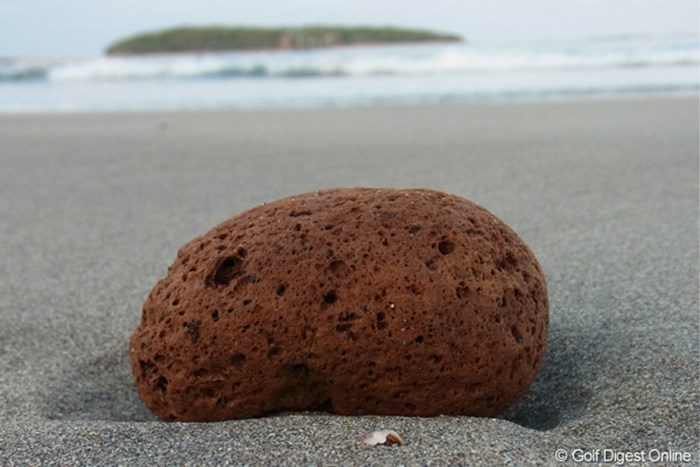 波に運ばれ、砂浜に残された石（撮影：リコー CX5） 2011年 LPGAツアーチャンピオンシップリコーカップ 事前 赤褐色の石