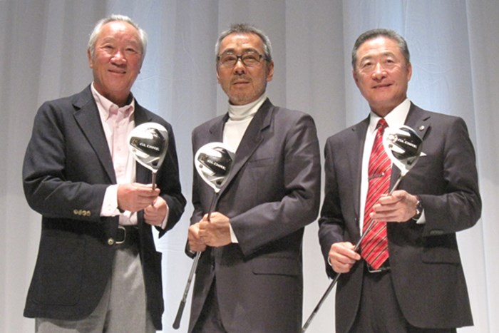 テーラーメイドの新製品発表会に超大物が駆けつけた。左から青木功氏、寺尾聰氏、菱沼氏 テーラーメイドが新ブランド「GLOIRE」を発表 NO.1