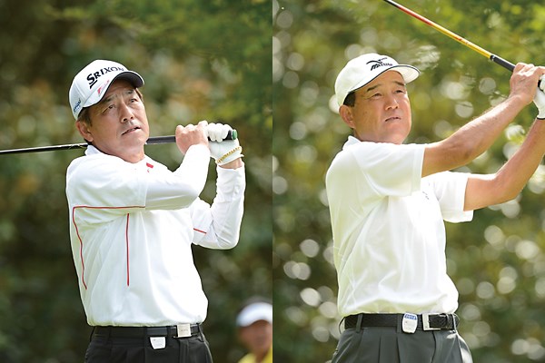 首位に並ぶ4アンダーと好スタートを切った福沢孝秋（左）と井上久雄 ※画像提供：日本プロゴルフ協会