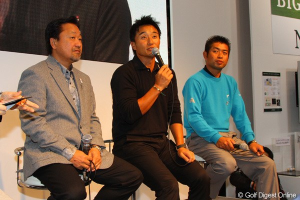 2013年 ジャパンゴルフフェア 倉本昌弘 宮本勝昌 池田勇太 歴代選手会長3人が並んだブリヂストンスポーツのトークショー。それぞれがゴルフ界の人気回復を切望している