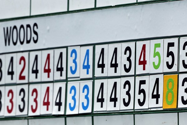 第3ラウンドスタート前。第2ラウンドのタイガーの15番は「6」から「8」へと変わった（Andrew Redington/Getty Images）