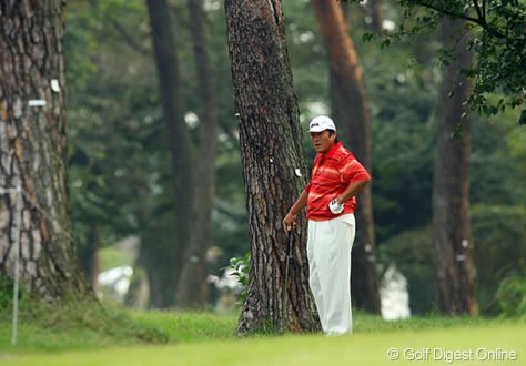 2006年 日本オープンゴルフ選手権競技 2日目 ジャンボ尾崎 出だしのホールでいきなり松林に捕まりトラブルを迎えたジャンボ尾崎。この日はイーブンパーでラウンドし予選は無事突破