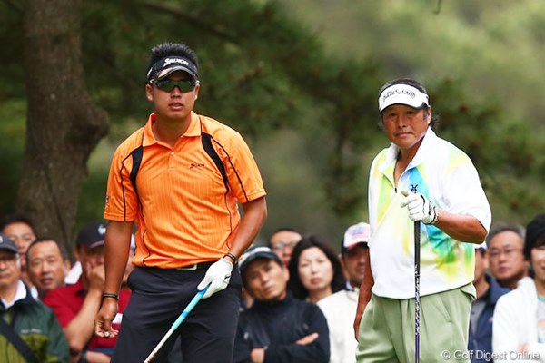 2013年 ダイヤモンドカップゴルフ 初日 松山英樹＆尾崎将司 松山はジャンボ尾崎との初ラウンド。後半にスコアを戻し、出遅れを免れた。