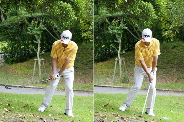 傾斜なりに低く振り抜く