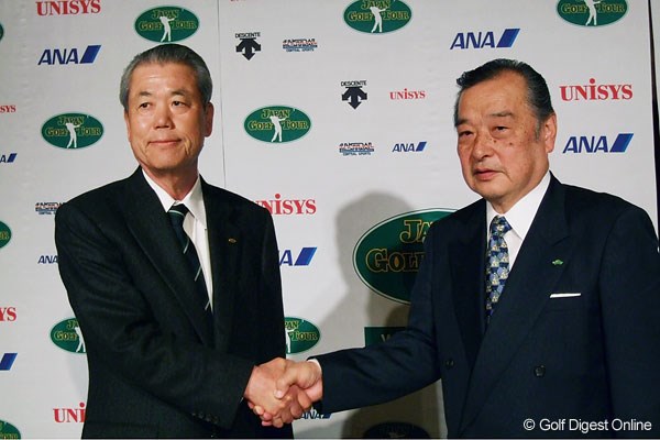 小泉直新会長（右）と島田幸作名誉会長 新会長に就任した小泉直氏（右）と、島田幸作元会長。JGTOの今後の動向に注目したい