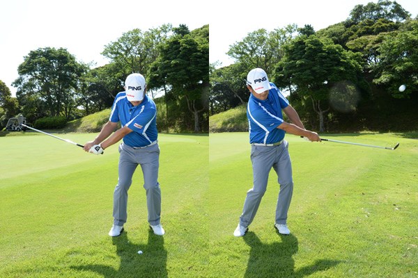 ヘッドを低く長く動かす