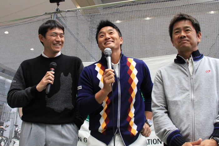 今後は横尾要（左）の辛口トークを耳にする機会が増えるかも？ 2014年 ジャパンゴルフフェア （左から）横尾要、宮本勝昌、藤田寛之
